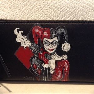 Harley Quinn painted wallet, black. New